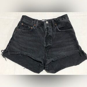 Agolde Black Washed Denim High-Rise DEE Shorts